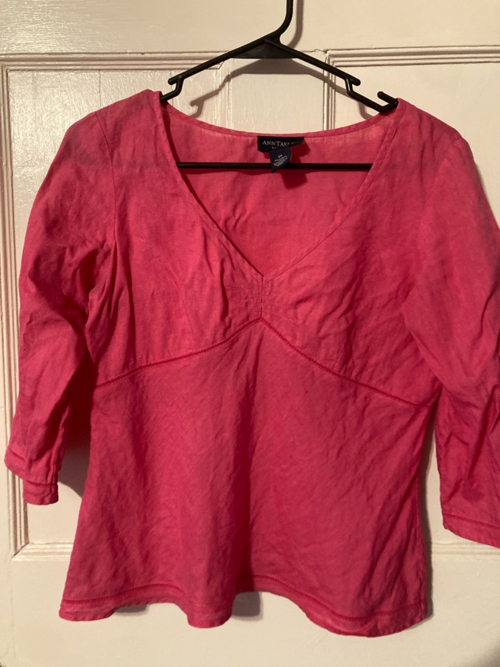 Ann Taylor Hot Pink V-Neck 100% Irish Linen-Tunic Top